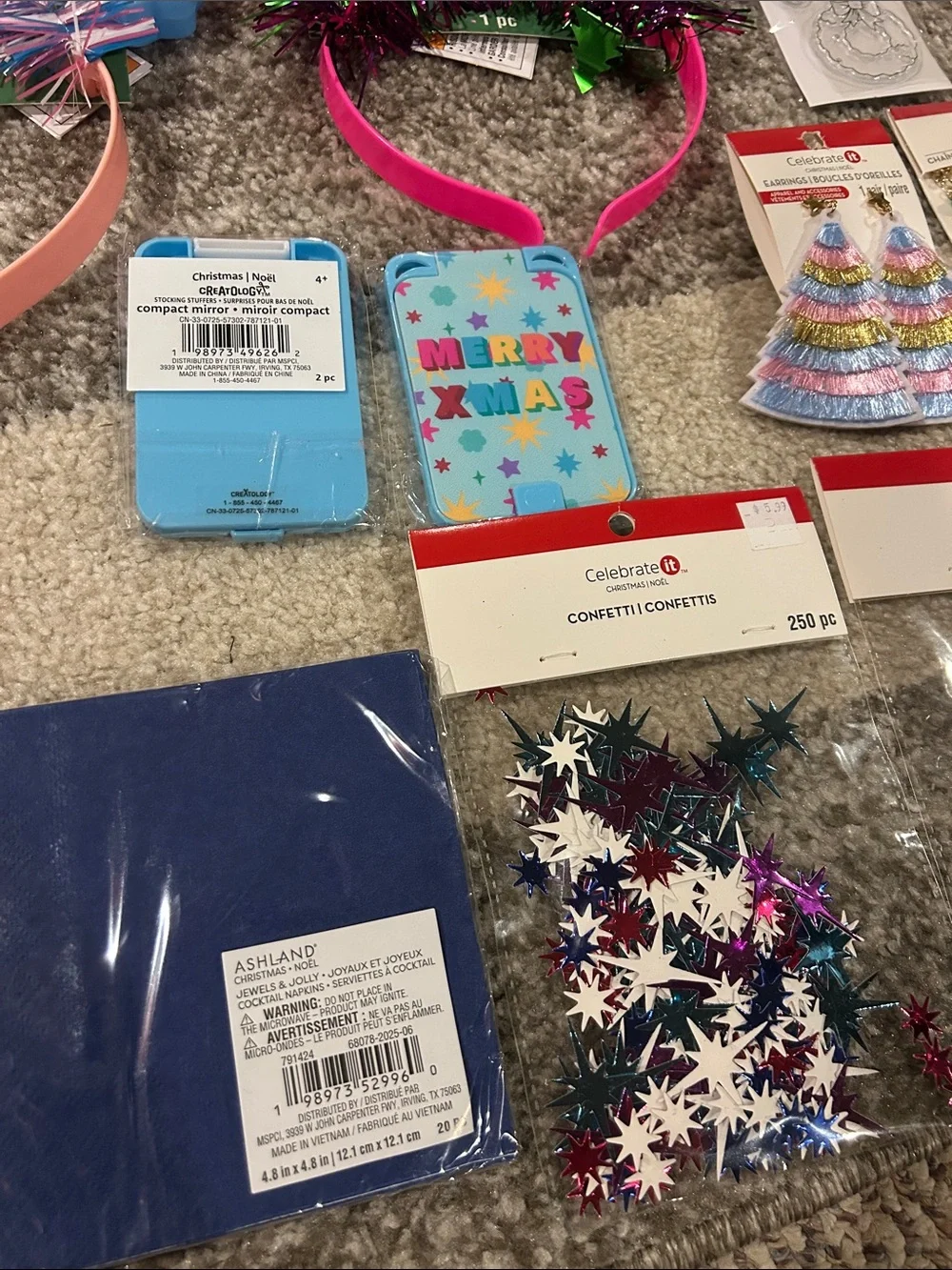 Holiday party supplies with Pink Tinsel Party Headbands all 21 items included
